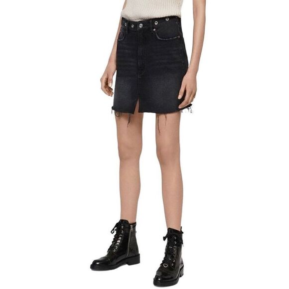 ALLSAINTS Lila Eyelet Grommet Waist Denim Mini Skirt Black US Size 8 NWT - Picture 2 of 5